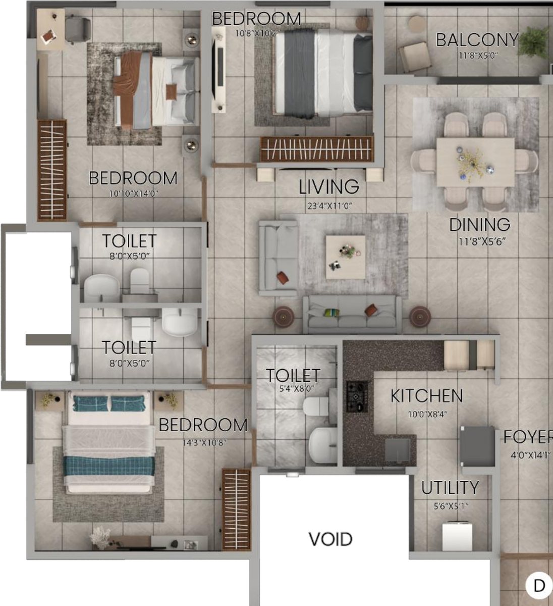 3 BHK floor plan