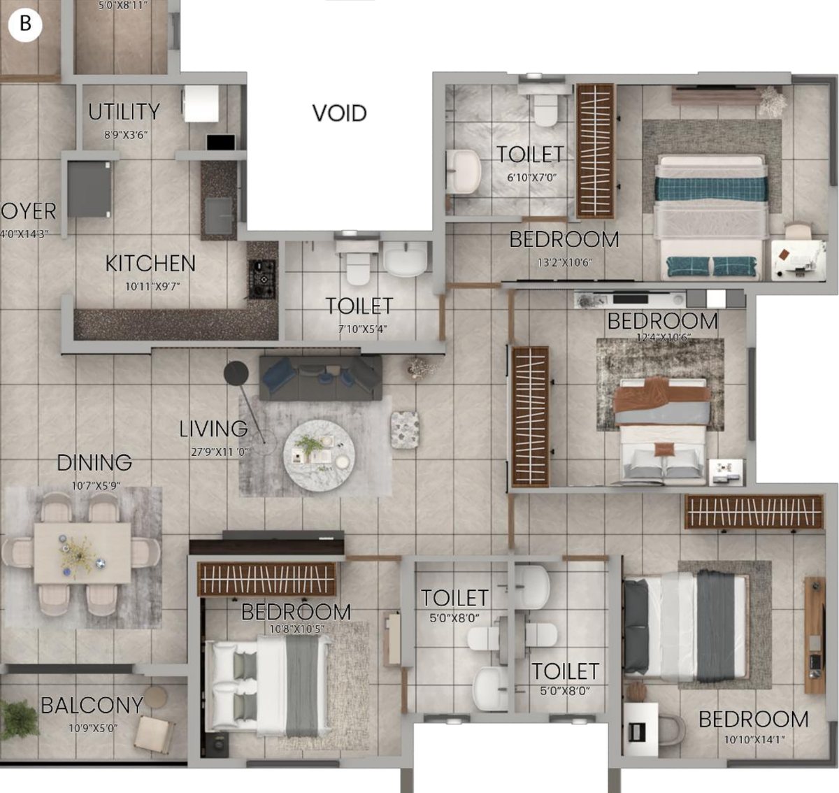 4 BHK floor plan
